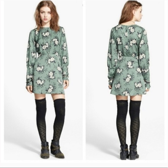 Free People Floral Mini Dress in Green and White - Picture 9 of 9